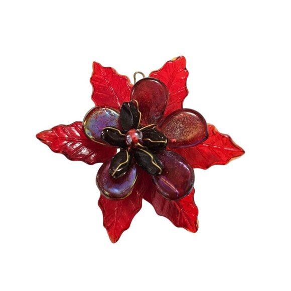 Vintage Red Glass Poinsettia Gold Filigree‎ Center Versatile - Picture 1 of 13